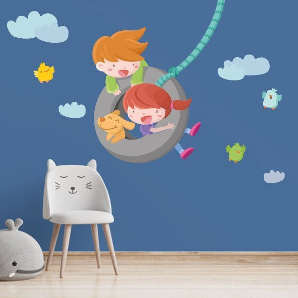 Children's vinyl- Boy and girl on the swing