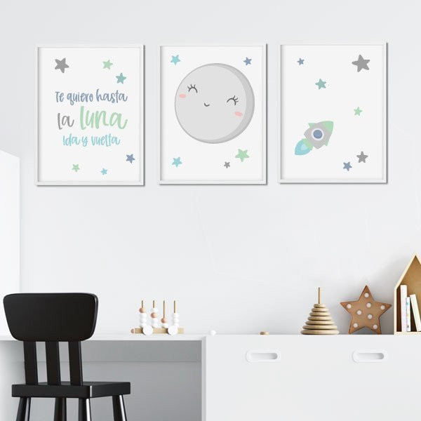 Pack de 3 imprimés enfants - Je t'aime jusqu'à la lune et retour