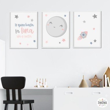 3 baby decorative pictures - I love you to the moon and back