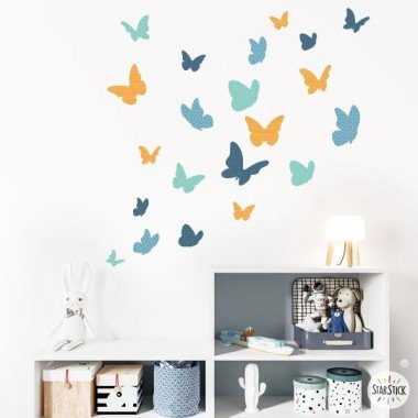 Colored butterflies - blue - Decorative vinyl