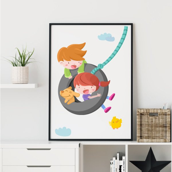 Cuadro decorativo - Niño y niña en el columpio