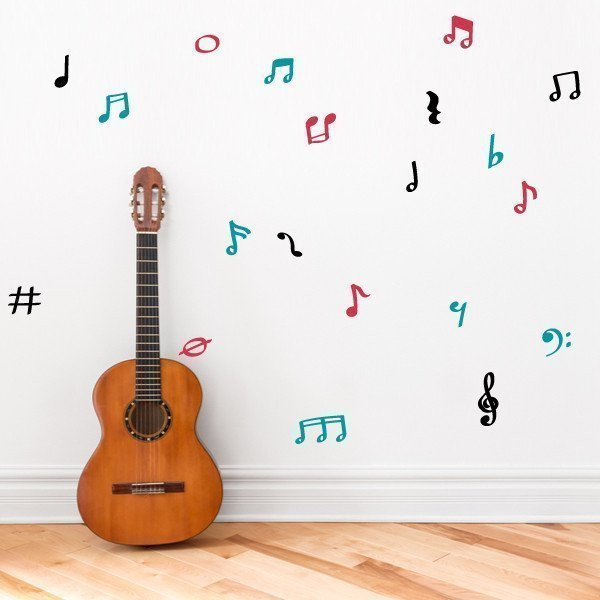Wall sticker with musical notes and symbols