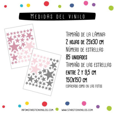 Vinilos decorativos con estrellas - Vinilo infantil 85 Estrellas 3 Colores a elegir -