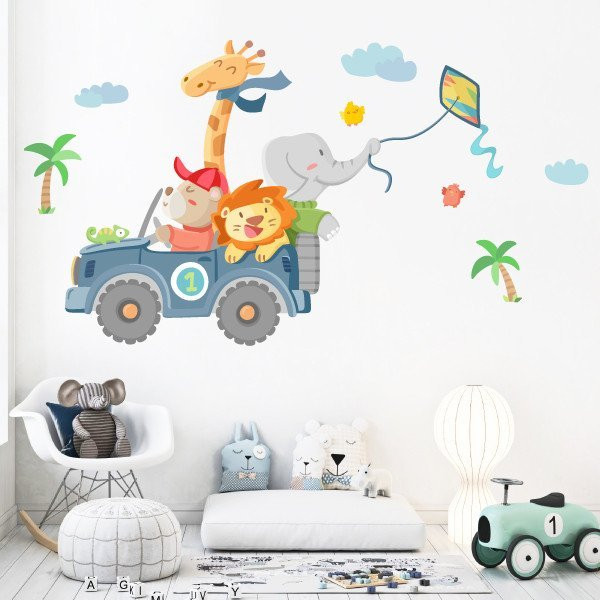 Off-road car with animals - Children's wall decoration stickers