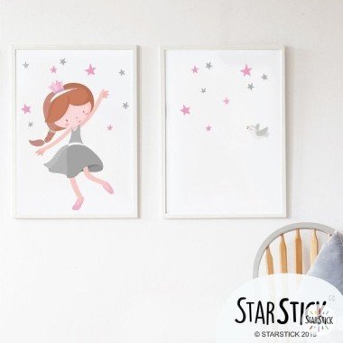 Pack de 2 láminas decorativas - Princesa infantil rosa + Lámina con nombre