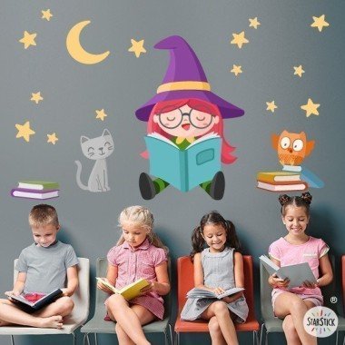 Decoració escoles - Bruixeta llegint - vinils infantils per a escoles i biblioteques