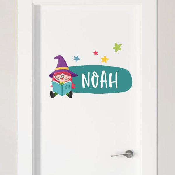 Little witch reading - Sticker with name for doors