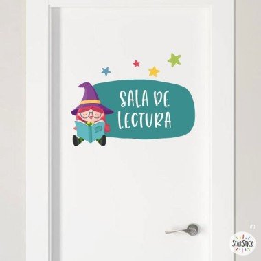 Little witch reading - Sticker with name for doors