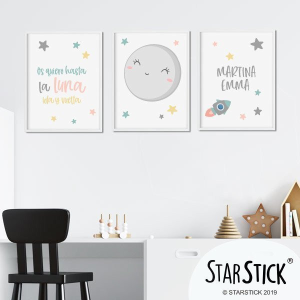 3 baby decorative pictures - I love you to the moon and back