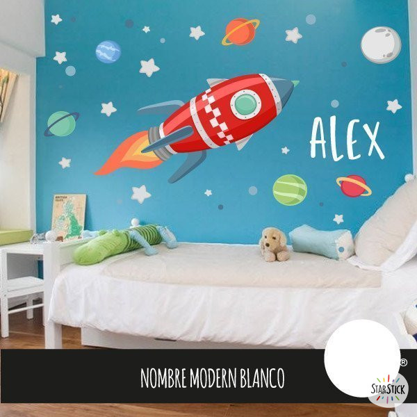 Vinil infantil - Coet a l'espai Vermell - Vinils decoratius per a nen