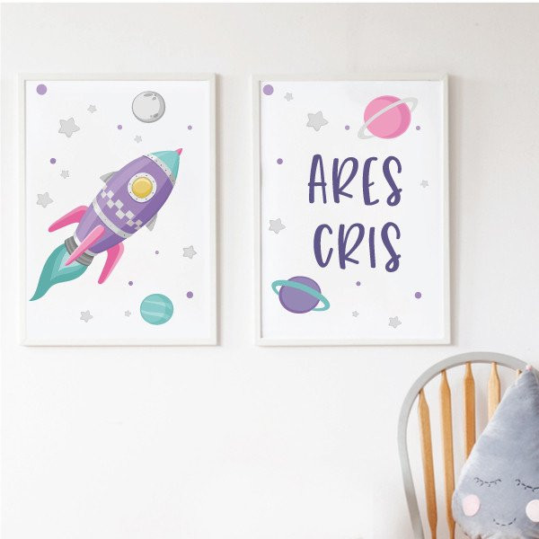 Pack de 2 làmines decoratives - Coet lila a l'espai