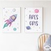 Pack of 2 decorative sheets - Lilac rocket in space