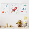3 tableaux pour enfants - Fusée dans l'espace - Décoration pour garçons et filles