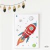 Decorative children's print - rocket in space. Decorate children's bedrooms