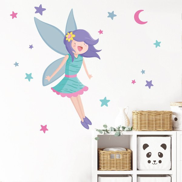 Children's vinyl girl Magic Fairy - Turquoise - Wall deco girls