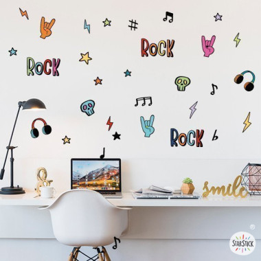 Vinil decoratiu juvenil estil punk rock amb disseny musical per habitacions d’adolescents