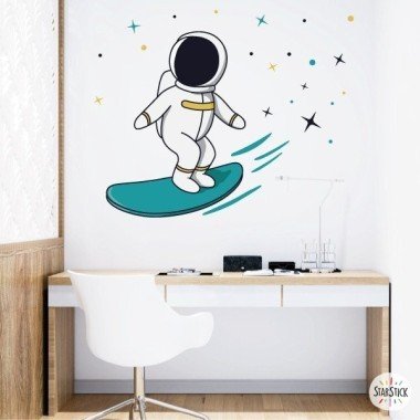 Vinilos decorativos juveniles - Astronauta surfero - Decoración habitaciones de jovenes