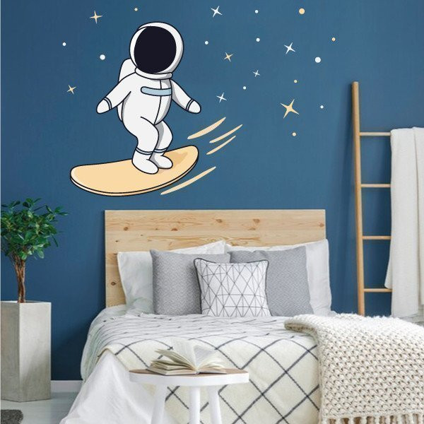 Sticker décoratif jeunesse astronaute surfeur |Sticker mural adhésif pour chambre jeune
