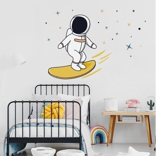 Sticker décoratif jeunesse astronaute surfeur |Sticker mural adhésif pour chambre jeune