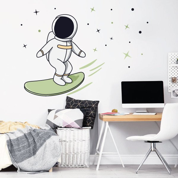 Vinil decoratiu juvenil Astronauta surfer | Adhesiu de paret per a habitació juvenil