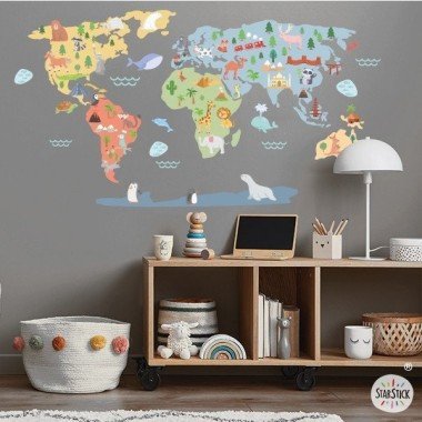 Carte du monde Happy World - Stickers muraux décoratifs