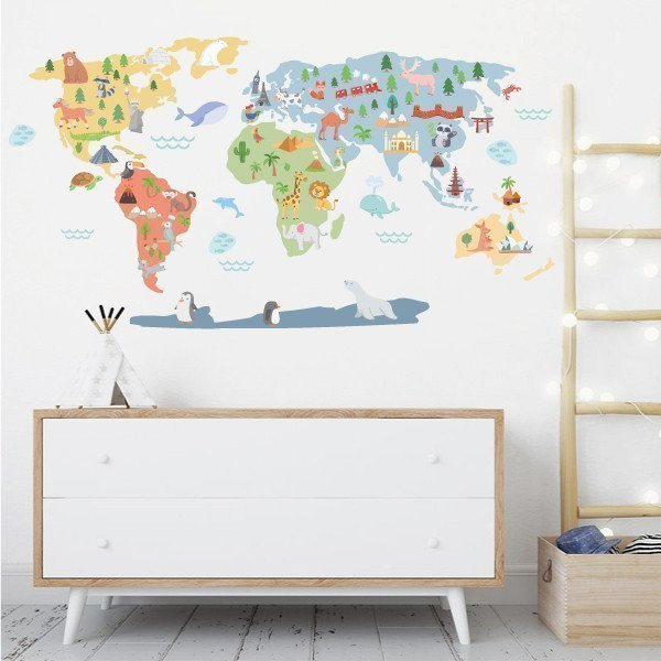 Mapamundi Món feliç - Vinils decoratius de paret