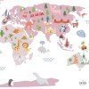 Carte du monde Happy World - Rose - Stickers muraux déco