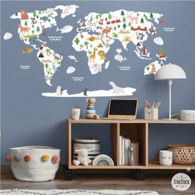 Happy world world map - White - Wall stickers