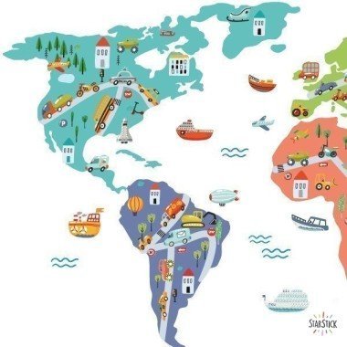 Carte du monde - Véhicules - Stickers muraux