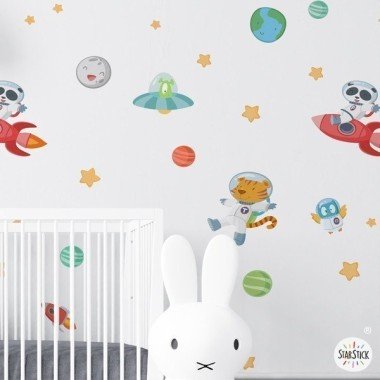 Papel de pared autoadhesivo - Animales astronautas - Papel pintado infantil