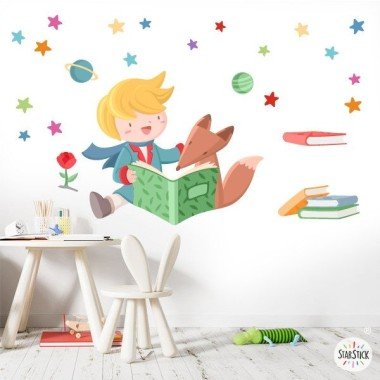 Petit príncep i guineu llegint - Vinils per escoles i biblioteques - Vinils infantils de paret