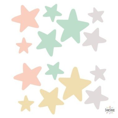Extra Pack - Estrellas animales tocando la luna - Colores pastel Mini Packs Extrapack de 13 estrellas de entre 4 y 8 cm de ancho.
Tamaño de la lámina: 25x25 cm vinilos infantiles y bebé Starstick