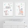 Pack de 2 quadres infantils - Animals tocant la lluna - Decoració infantil