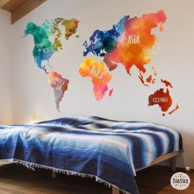 Sticker Carte du monde continents orange