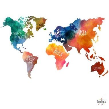 Sticker Carte du monde continents orange
