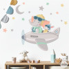 Sticker mural bébé avion avec éléphant, lune et étoiles décoratives pour chambre de bébé StarStick