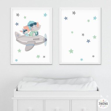 2 paintings for baby - Plane with elephant