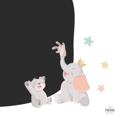 Children's blackboard wall sticker - Animals touching the moon