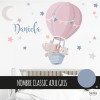 Animals flying in a balloon - Pink - Baby wall sticker