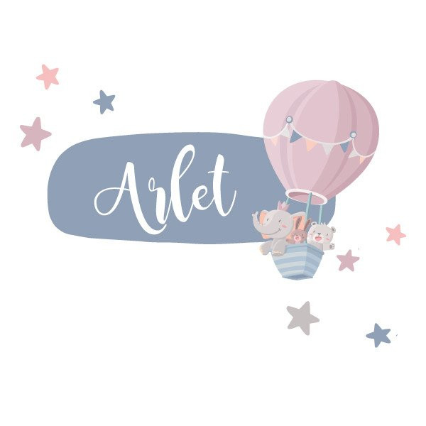 Vinilos infantiles personalizados con nombre - Animales volando en globo