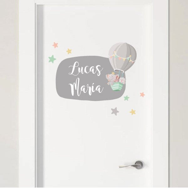 Vinilos infantiles personalizados con nombre - Animales volando en globo