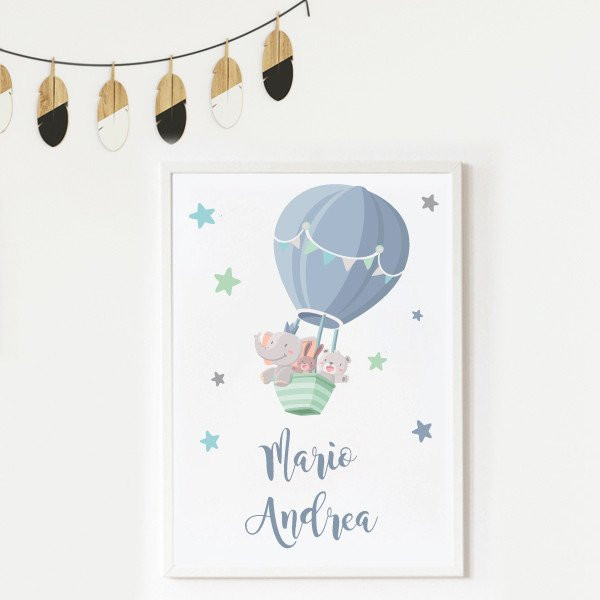 Tableau pour chambre de bébé – Animaux volants en Ballon. Idées décoration enfantine