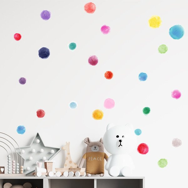 Vinilo confeti acuarela en pared infantil con colores suaves estilo pastel