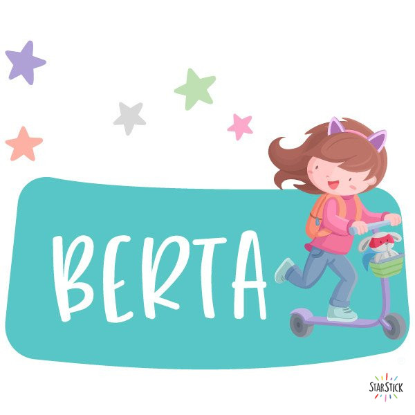 Vinil infantil personalitzat amb noms - Nena amb patinet i gosset