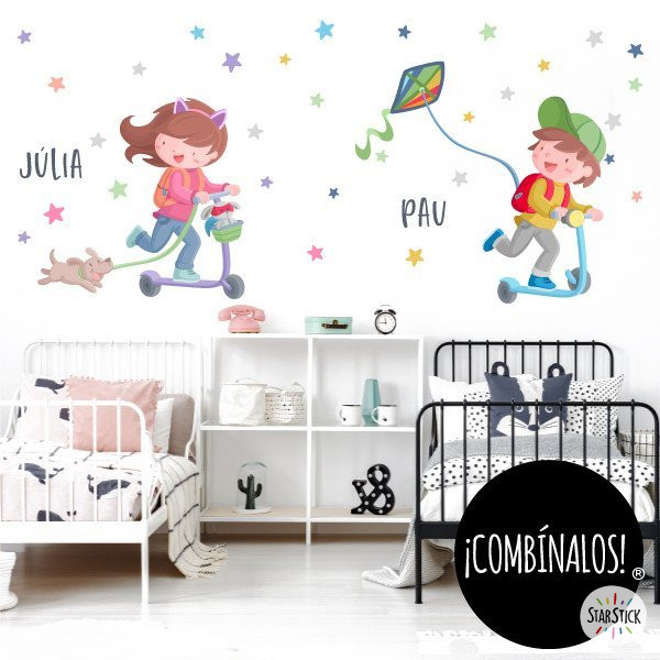 Vinil infantil Nen amb patinet i estel - Decoració habitacions nens