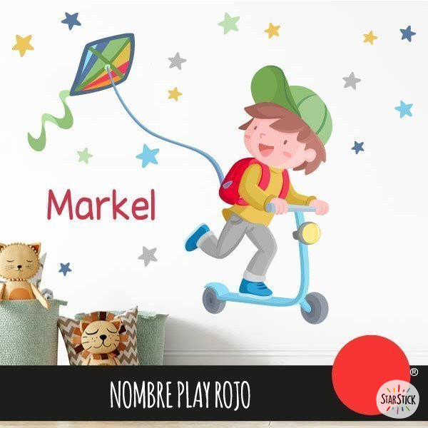 Vinilo infantil Niño con patinete y cometa - Decoración infantil