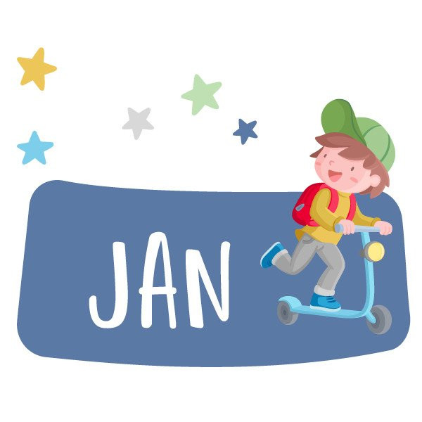 Sticker enfant personnalisé avec prénoms - Garçon avec scooter