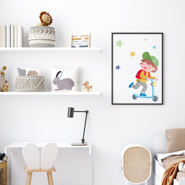 Quadre infantil - Nen amb patinet i estel