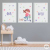 Pack de 3 cuadros infantiles - Niña con patinete y perrito