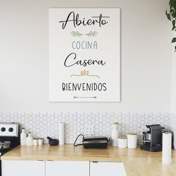 Tria idioma! Quadres decoratius per a cuines - Obert, cuina casolana, benvinguts